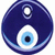 Blue teardrop-shaped amulet with white and light blue eye design, small circular hole at top.