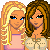Pixel art buddy icon featuring two cartoon women with distinct hairstyles and outfits against a pink background, with "Best Friends" text on the right side.