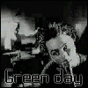 Black-and-white animated sequence showing a person with spiky hair in four distinct poses, each labeled 'Green day' text at the bottom.