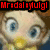 Two side-by-side pixelated images of a character with large blue eyes and brown hair, each with a different colored text banner above.