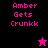 Pixelated text 'Amber Gets Crunkk' in pink on black and magenta backgrounds with two star icons, one pink and one black.