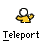 A pixelated yellow figure with a white spherical head performs sequential motion against a gray background, each frame labeled "Teleport" below.