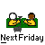 Two pixelated figures in yellow shirts sit at a green table with gray legs, one figure exhaling smoke from a hookah while the other holds it; text below reads "NextFriday".
