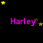 Black background with pink text 'Harley' repeated across three , yellow and brown stars scattered in various positions