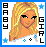 Pixel art buddy icon featuring a blonde woman with green eyes, blue star accents, and text reading "BABY" vertically on the left and "GIRL" vertically on the right within a blue border.