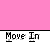 Pixel art animation showing a beige couch moving left across pink background with "Move In" text below, adding objects like a lamp and framed picture.