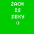 Green background displays 'ZACH IS SEXY :)' text with red highlight changes across six