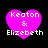 Four identical pink heart-shaped icons with white text reading "Keaton & Elizebeth" on a black background, displayed in a