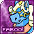 Blue cartoon dragon with white mane and star-adorned headband, smiling against purple background with 'FABOO!' text below.