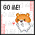 Pixelated icon with 'GO ME!' text above a cartoon animal head, red dotted borders on left and right edges.