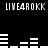 Black background with white pixelated text and bar graphs; the word "LINE4ROKK" appears four times in a pattern above and below horizontal bars