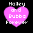 Four identical pink heart-shaped icons with white text reading 'Hailey and Bubba Forever' on a black background, arranged in a