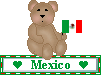 Two identical pixel art teddy bears holding Mexican flags on a gray background with