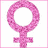 Pink pixelated female gender symbol with a white background and light pink border.
