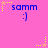 A pink background displays multiple instances of blue text 'samm' with a blue ':)' emoticon below, surrounded by yellow and orange star-shaped pixel clusters.