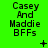 Green background displays Casey And Maddie BFFs text with animated symbols changing across three