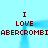 Pixelated text and blue vertical lines on a light cyan background, with repeated 'I LOVE ABERCROMBIE' phrases.