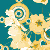 Pixelated static icon with abstract yellow and white shapes on a teal background, featuring spiral patterns and star-like elements.