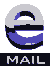 20 pixelated icons featuring a stylized 'e' symbol in blue, white, and black, each with 'MAIL' text below on a dark rectangle