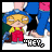 A pixelated cartoon character in red overalls and yellow shirt stands before a partial adult figure, with changing text below.