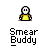 Animated contact sheet showing 11 frames of a yellow stick figure character being smacked by white hands with motion blur effects, labeled "Smear Buddy" in pixelated text below each frame.