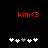 Red text 'kim<3' appears above two of white and gray plus signs on a black background