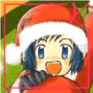 Animated character in Santa hat with alternating expressions and color filters