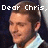Pixelated image of a person with brown hair and light skin wearing a white-collared shirt, with text above the head.