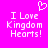Pixelated text and heart symbol on bright pink background, with identical static text on both sides of the image.