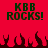 Red background with green pixelated text 'KBB ROCKS!' repeated twice above dark red flame shapes.