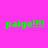 Four identical pixelated green text 'paige!!!!' on colored backgrounds: top-left magenta, top-right peach, bottom-left yellow, bottom-right orange.