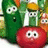 Animated vegetable characters with expressive eyes and mouths, including a green cucumber-like figure, red tomato-shaped character, orange carrot, and yellow onion, all in pixelated style.