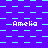Pixelated blue background with cyan squares and horizontal lines, repeated text "Amelia" in white pixel font across the image.