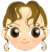 Pixelated cartoon avatar with brown hair, large dark eyes, and pink cheeks in two states: open-eyed smiling face on left, closed-eyed smiling face on right.
