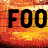 Pixelated text fragments on a yellow-orange background with red and white accents, arranged in horizontal strips.