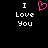 Black background with white text 'I Love You' on left and right, pink pixelated heart symbol between them.