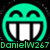 Two pixelated teal smiley faces with white teeth and black outlines, one with closed eyes and the other with a crown-like top, both displaying "DanielW267" text in matching colors.