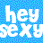 Pixelated blue background with white text reading 'hey you' in lowercase letters, rendered in a blocky retro style.