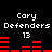 Pixelated text and red bar graphs on black background, with 'Cary Defenders 13' repeated in two