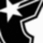 Black and white pixelated icon featuring a large star shape with sharp edges on the left side, connected to an angular curved form extending rightward.