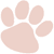 A light pink paw print icon with five distinct pads on a white background, rendered in a pixelated style.