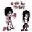 Four pixelated character icons in two , each with a standing and kneeling pose holding an object, displayed on white and black backgrounds
