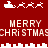 Red background with white pixelated Santa sleighs and reindeer, repeated text "MERRY CHRISTMAS" in blocky font.