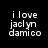 Four identical pixelated text blocks on black background, each reading 'i love jaclyn damico' in white lowercase letters with slight character distortion.