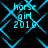 Blue pixelated text 'horse girl 2010' repeats across a black background with a blue geometric pattern