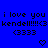 Blue background with repeated text "i love you kendell!!!!!<3 333" and pixelated heart symbols in three