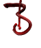 Red 3D ribbon-like symbol with curled ends rotates through multiple angles against a gray background.