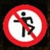 Two identical red circular prohibition signs with a black walking figure crossed by a red diagonal line, next to pixelated text reading "reality hacker." on a white background.