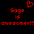 Red pixelated text and heart symbol on black background with repeated 'Goge is awesomer!!!' phrase.
