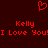 Red pixelated heart symbol above two identical text blocks reading "Kelly I Love You!" on dark red background.